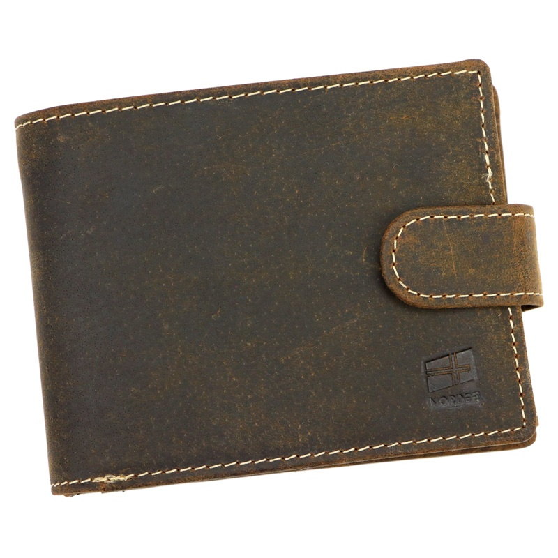Pevná "lovecká" hnědá kožená peněženka Nordee
