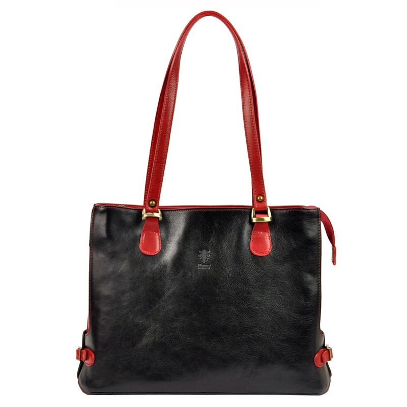 Velká černo-tmavěčervená kožená kabelka na rameno Florence no. 14, formát A4