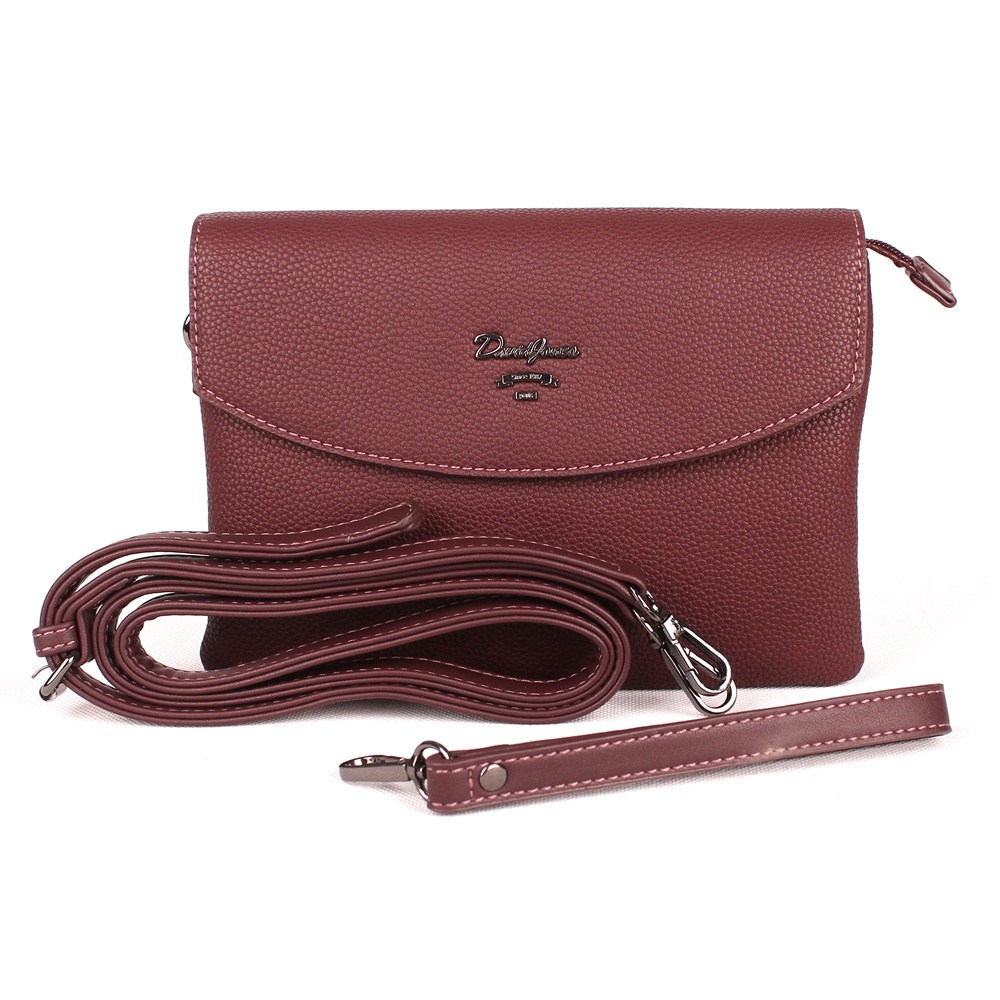 Tříoddílová tmavěčervená crossbody kabelka (psaníčko) David Jones 4028