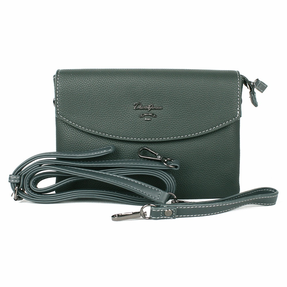 Tříoddílová tmavězelená crossbody kabelka (psaníčko) David Jones 4028