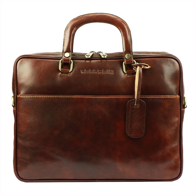 VADA - Luxusní kožená hladká hnědá business taška do ruky Gregorio art. 8