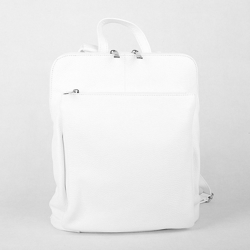 Bílý kožený batoh/crossbody kabelka no. 21, obsah 7 l - stříbrné doplňky