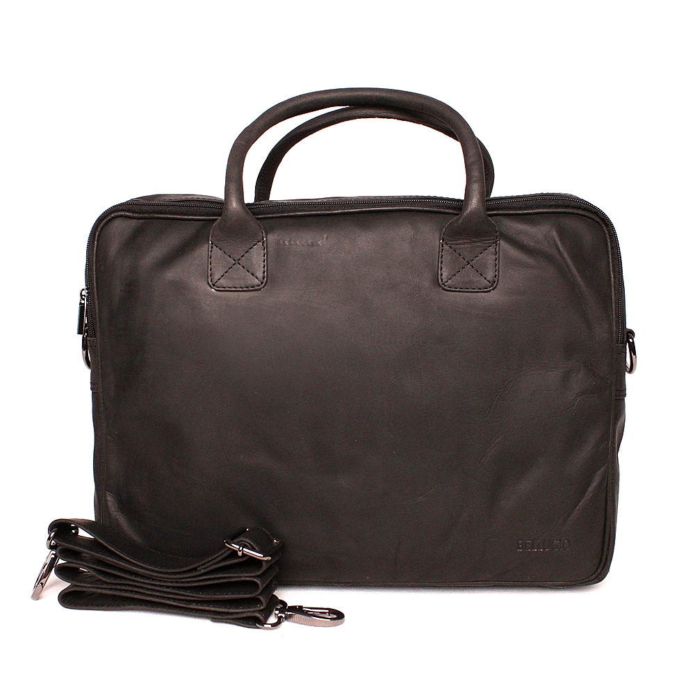 Dvouoddílová kožená hladká černá business taška do ruky Bellugio 610