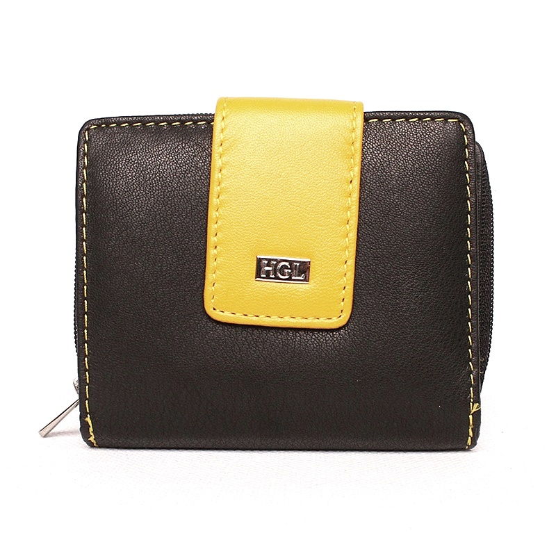 Dvouoddílová černo-žlutá kožená peněženka HGL no. 4513 + RFID