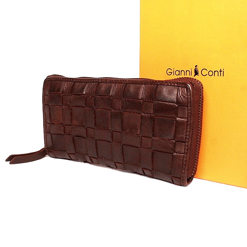 Luxusní celozipová tmavahnědá kožená peněženka Gianni Conti no. 4538