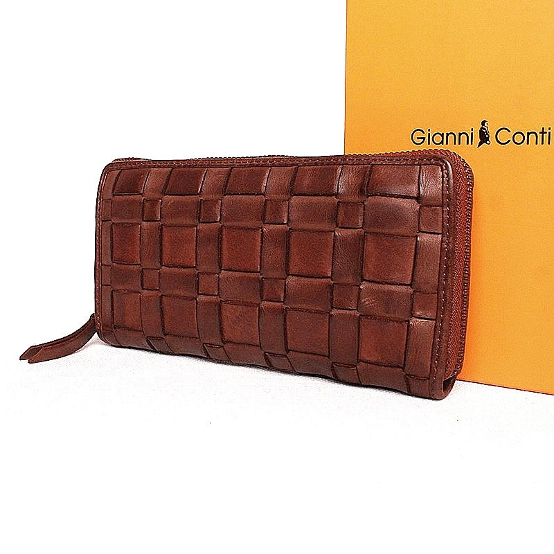 Luxusní celozipová hnědá kožená peněženka Gianni Conti no. 4538