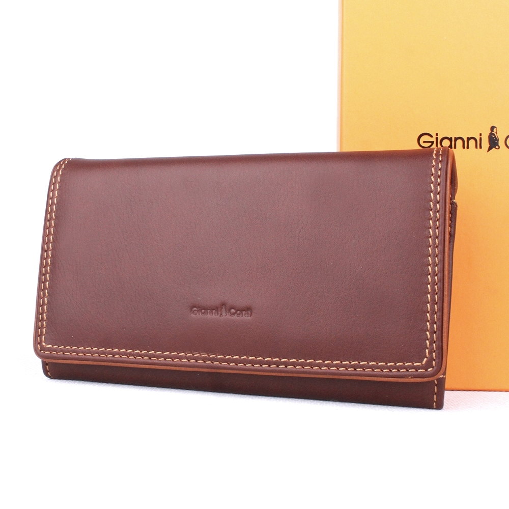 Luxusní tmavěhnědá kožená peněženka Gianni Conti no. 588373