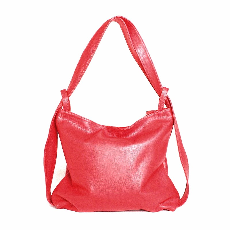 Kabelka a batoh v 1 - velká kožená červená kabelka na rameno a batoh 7712