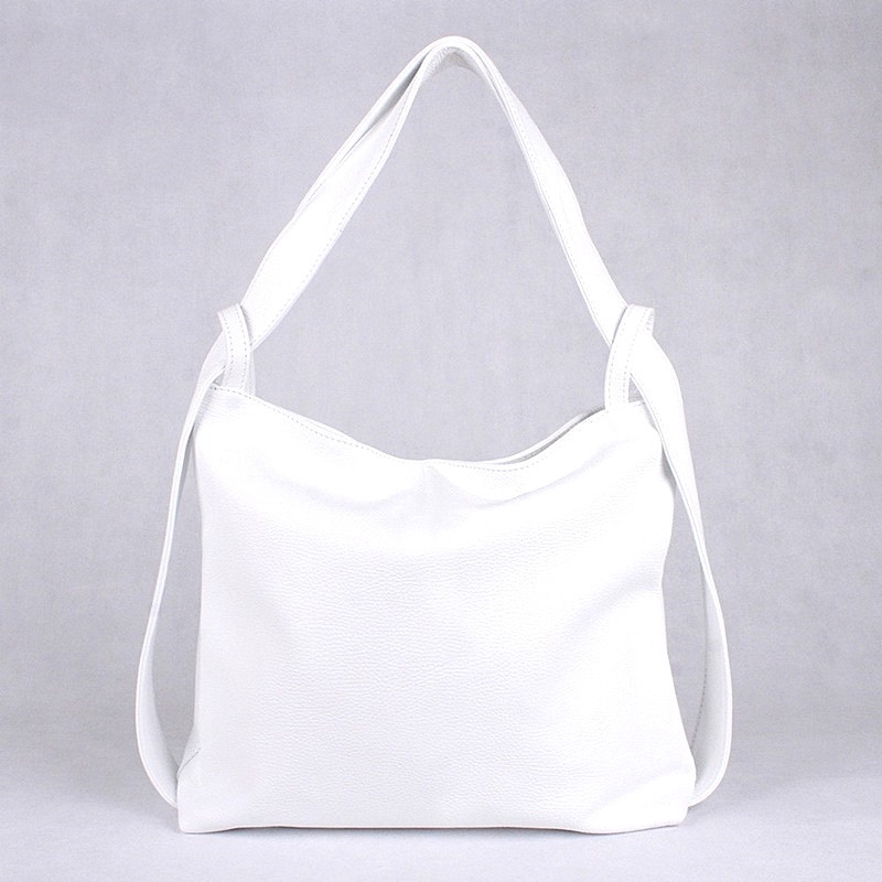 Kabelka a batoh v 1 - velká kožená bílá kabelka na rameno a batoh 7712
