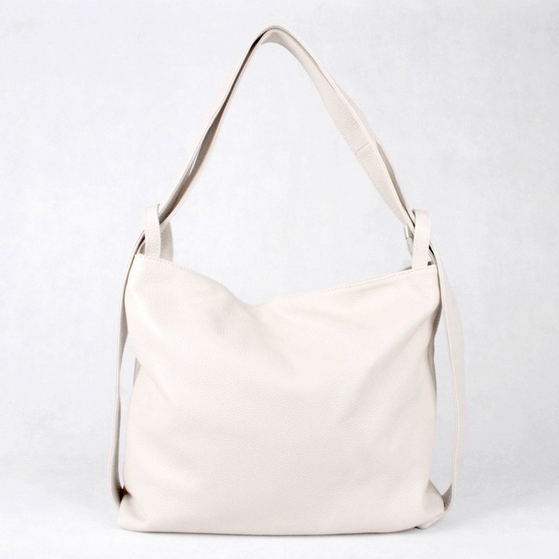 Kabelka a batoh v 1 - velká kožená světlá latté kabelka na rameno a batoh 12