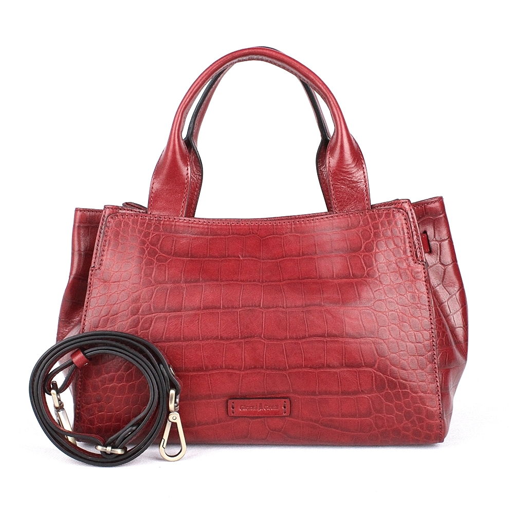 Střední luxusní tmavěčervená kožená kabelka do ruky Gianni Conti 15