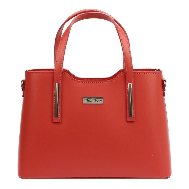 Červená středně velká kožená kabelka do ruky Mia More no. 035