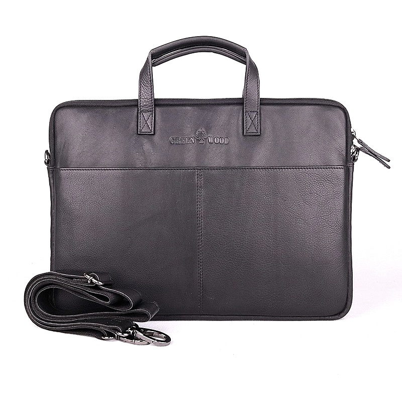 Černá kožená pánská taška do ruky GreenWood LP-14 na notebook až 14&quot;