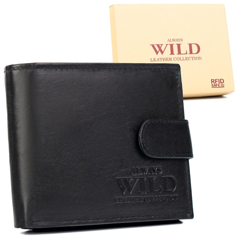 Černá kožená peněženka Always Wild N992L (SCR) s upínkou + RFID