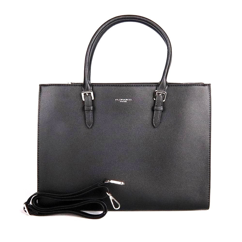 Černá velká pevná elegantní kabelka do ruky FLORA&amp;CO F3677 na formát A4