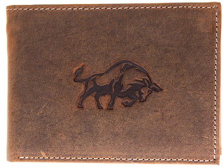 Hnědá pánská kožená peněženka The Wild force s býkem podélná