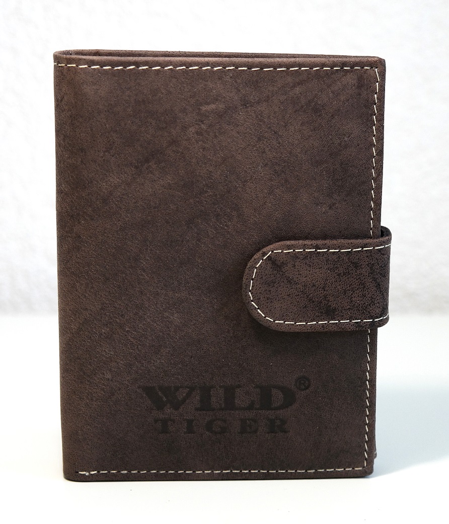 Tmavěhnědá pánská kožená peněženka Wild Tiger (AM-28-73) na výšku