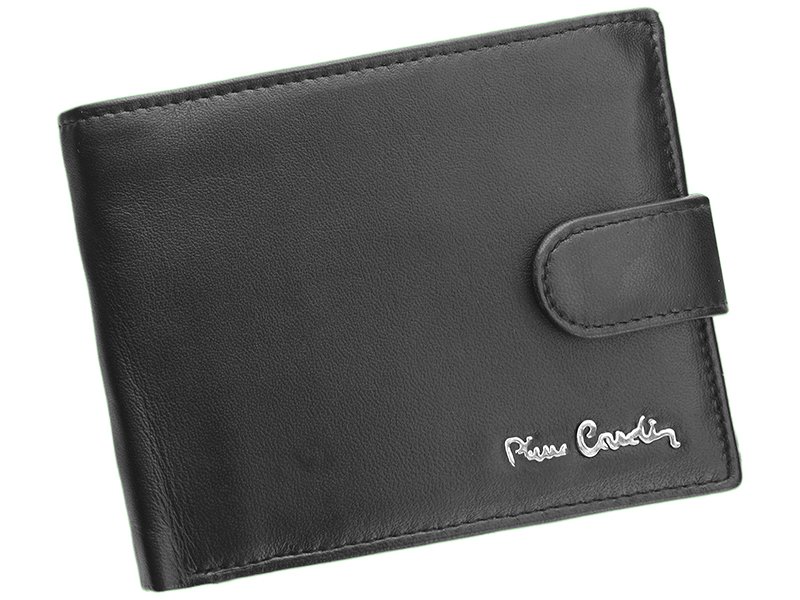 Luxusní pánská černá kožená peněženka Pierre Cardin 324A s upínkou