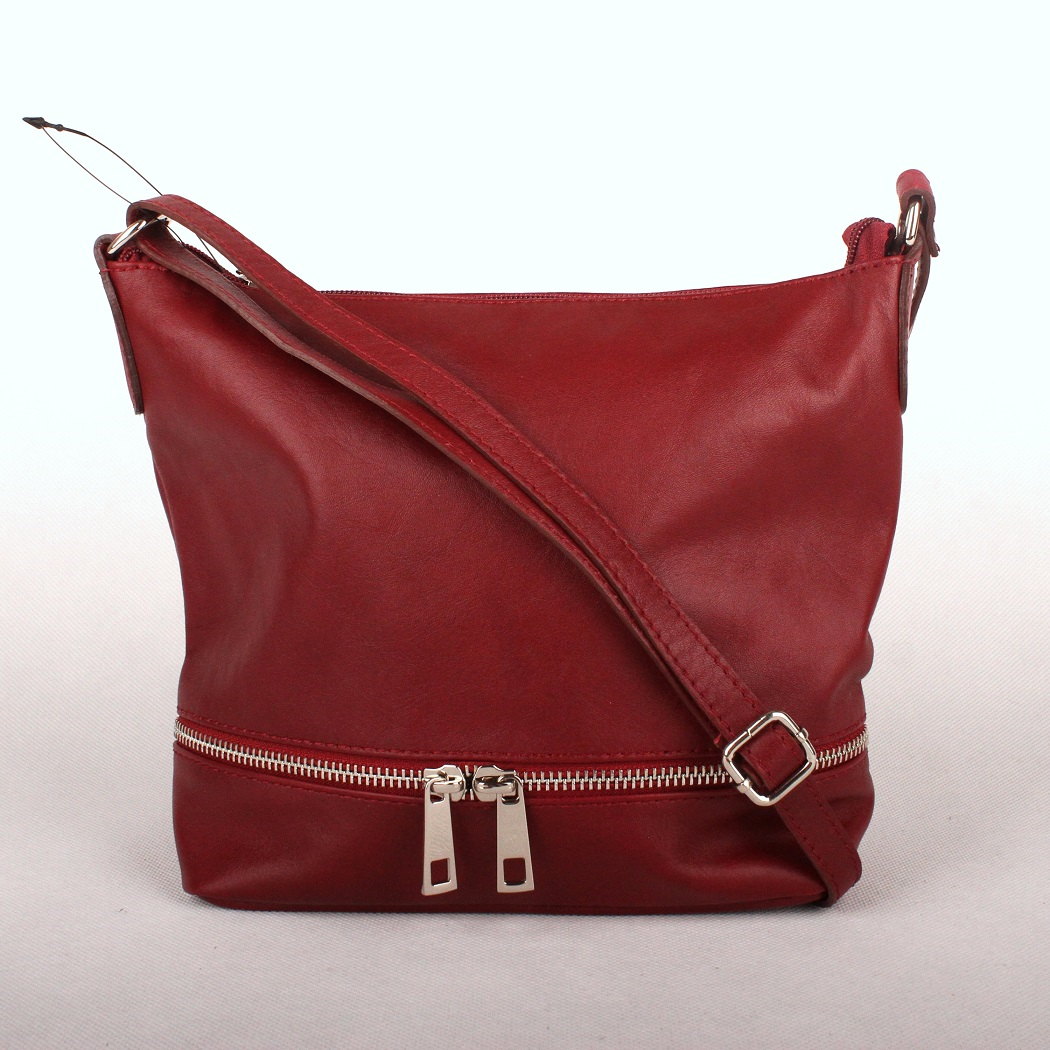 Tmavěčervená malá/střední kožená crossbody kabelka no. 192