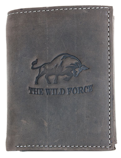 Šedonědá pánská kožená peněženka The Wild force s býkem na výšku