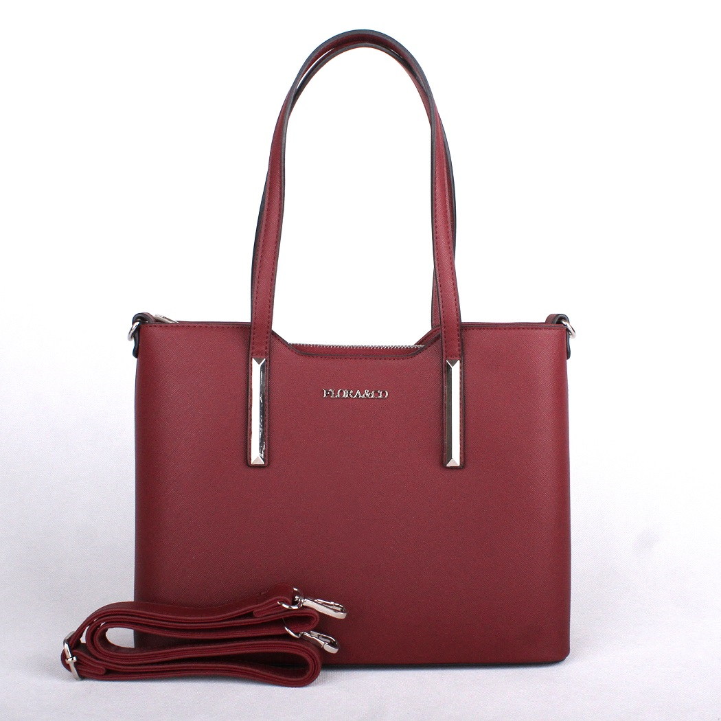 Červená (bordó) elegantní pevná kabelka do ruky i na rameno FLORA&CO F5983