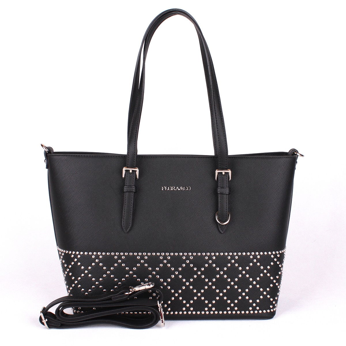 Černá velká elegantní pevná kabelka na rameno FLORA&CO F6375