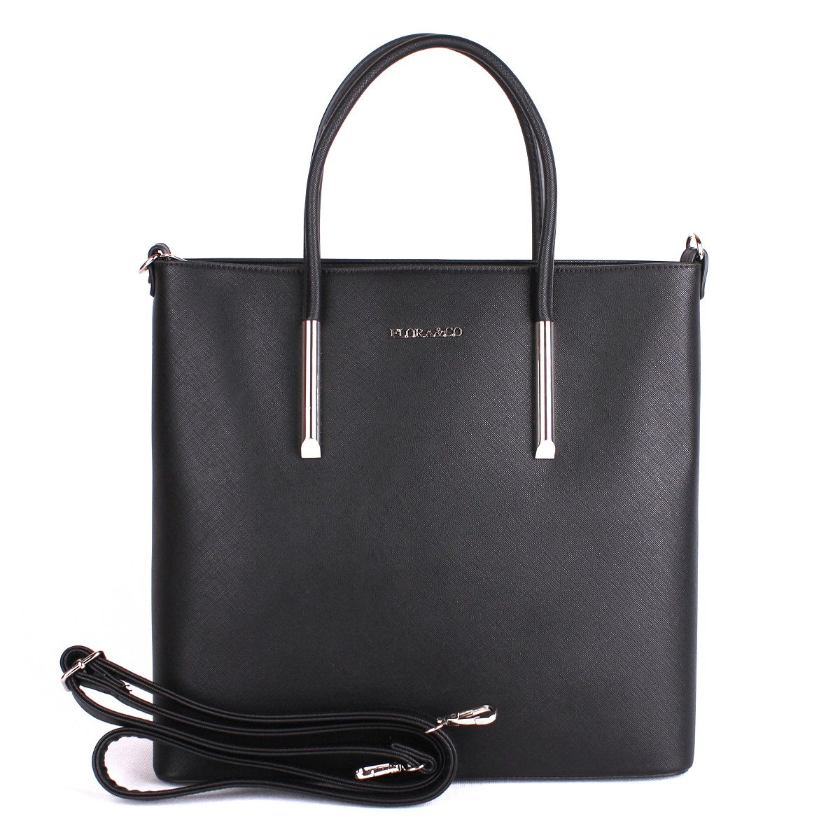 Černá velká elegantní pevná kabelka do ruky FLORA&CO F5645