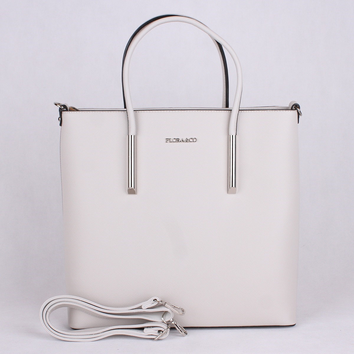 Krémově šedá velká elegantní pevná kabelka do ruky FLORA&CO F5645