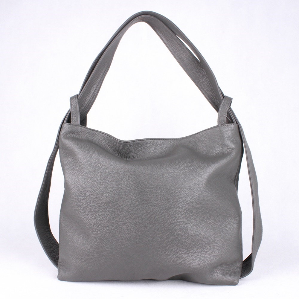 Kabelka a batoh v 1 - velká kožená šedá kabelka na rameno a batoh 7712