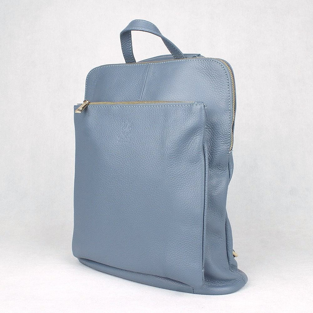 Modrý kožený batoh/crossbody kabelka no. 21 o obsahu cca. 7 l