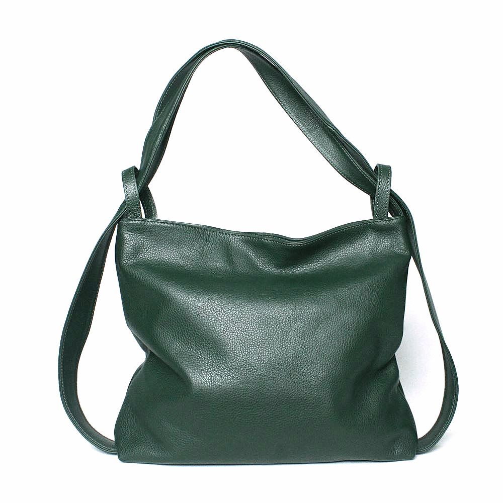 Kabelka a batoh v 1 - velká kožená zelená kabelka na rameno a batoh 12