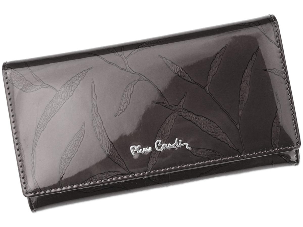 Lesklá šedá kožená peněženka Pierre Cardin 02 LEAF 114