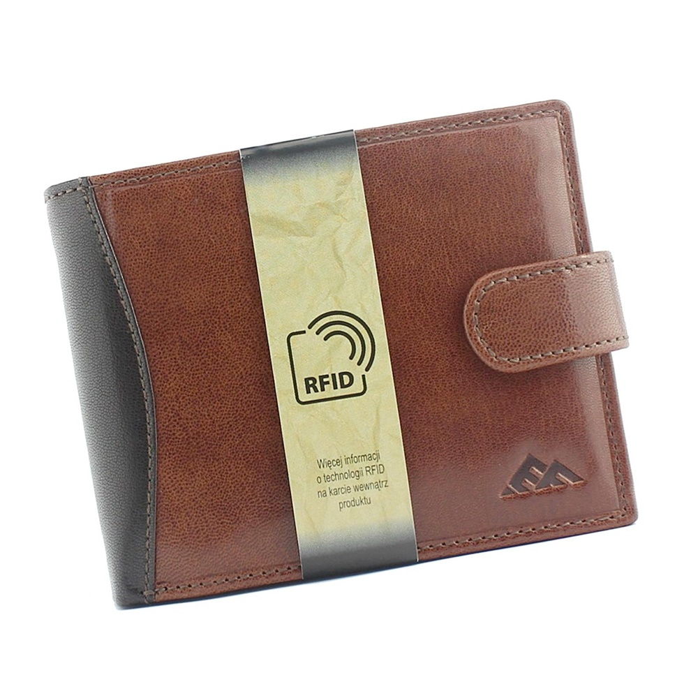Hnědá podélná kožená peněženka El Forrest 545 s upínkou + RFID