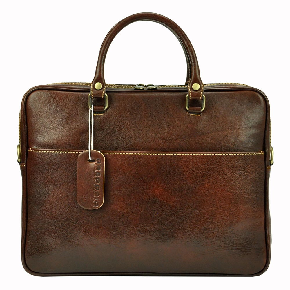 Luxusní kožená hladká hnědá business taška do ruky Gregorio art. 4