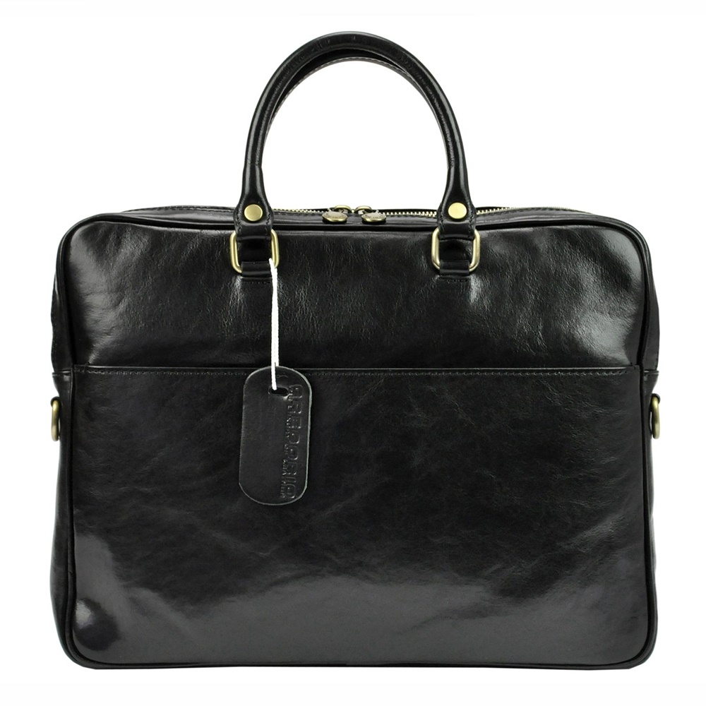 Luxusní kožená hladká černá business taška do ruky Gregorio art. 4