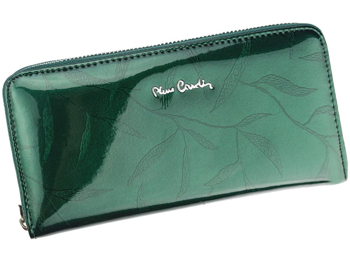 Lesklá celozipová kožená zelená peněženka Pierre Cardin LEAF 119