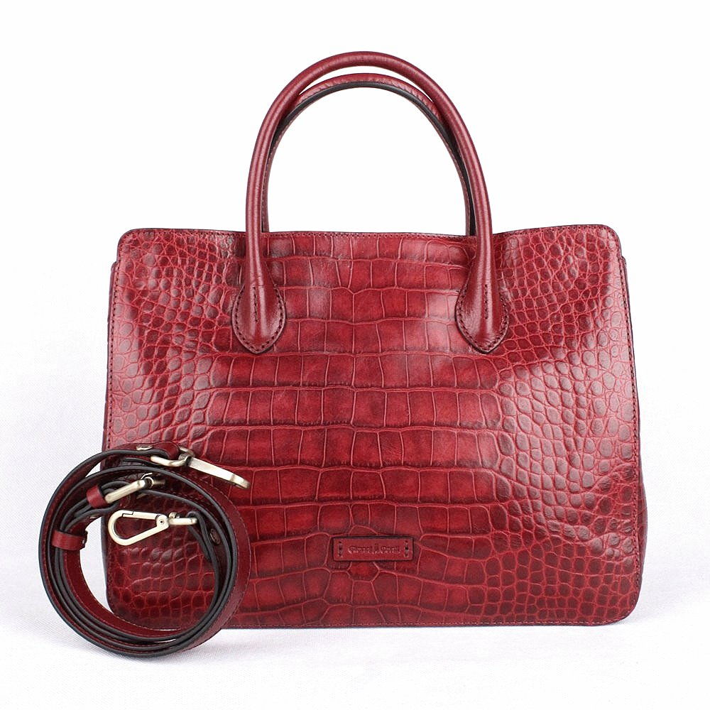 Středně velká luxusní tmavěčervená kožená kabelka do ruky Gianni Conti 18