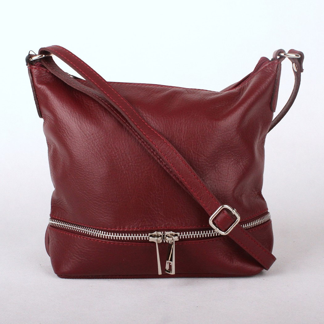 Tmavěčervená (burgundy) malá/střední kožená crossbody kabelka no. 192