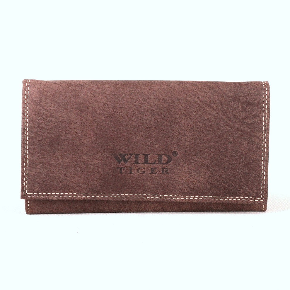 Velká tmavěhnědá kožená peněženka Wild Tiger na 10 platebních karet