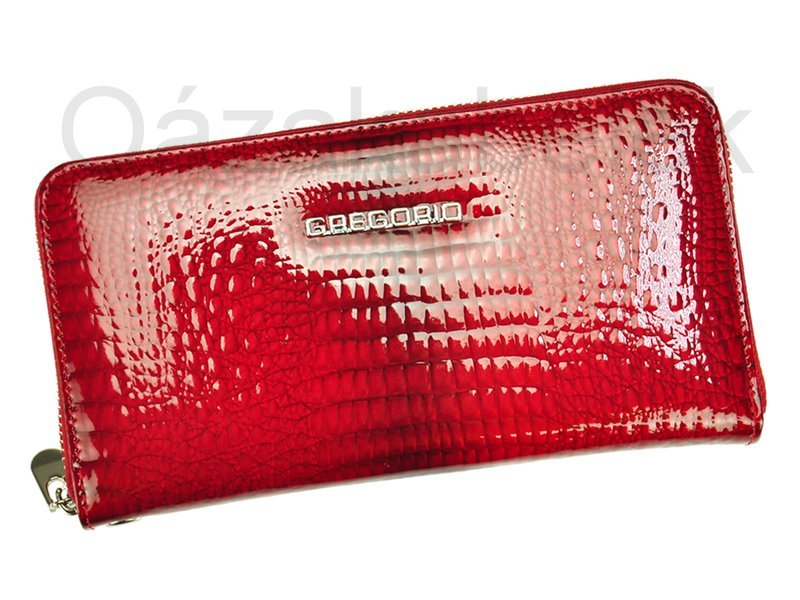 Lesklá celozipová kožená červená peněženka Gregorio GF119
