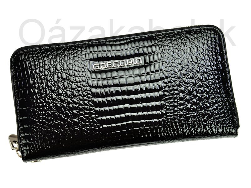 Lesklá celozipová kožená černá peněženka Gregorio GF119