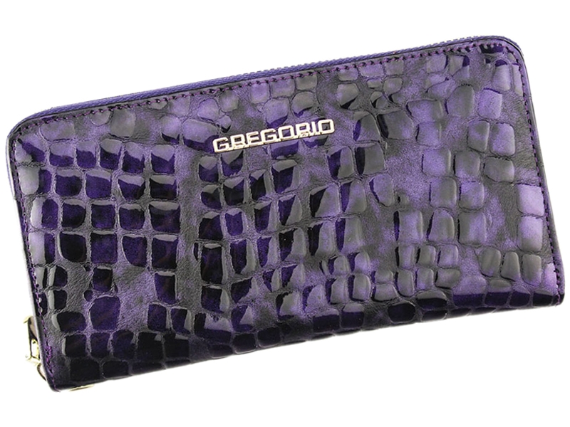 Lesklá celozipová kožená fialová peněženka Gregorio FS-119