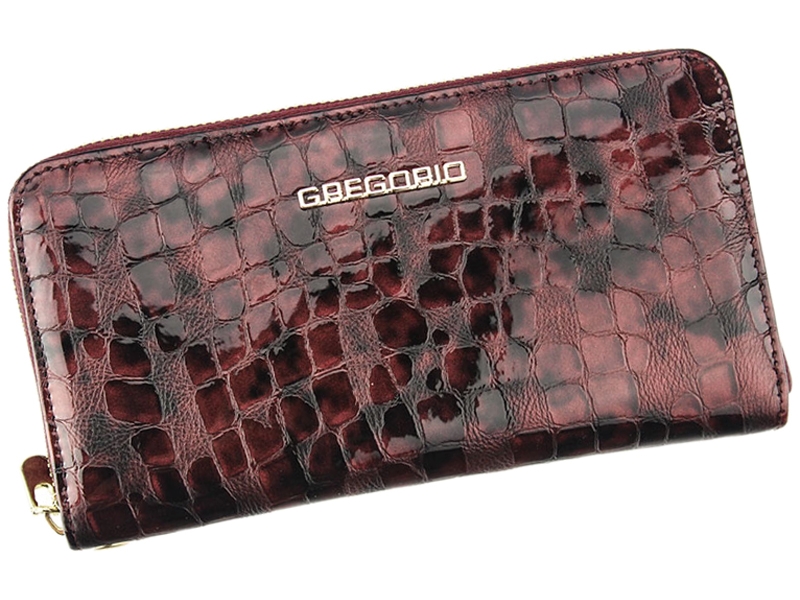 Lesklá celozipová kožená višňová peněženka Gregorio FS-119