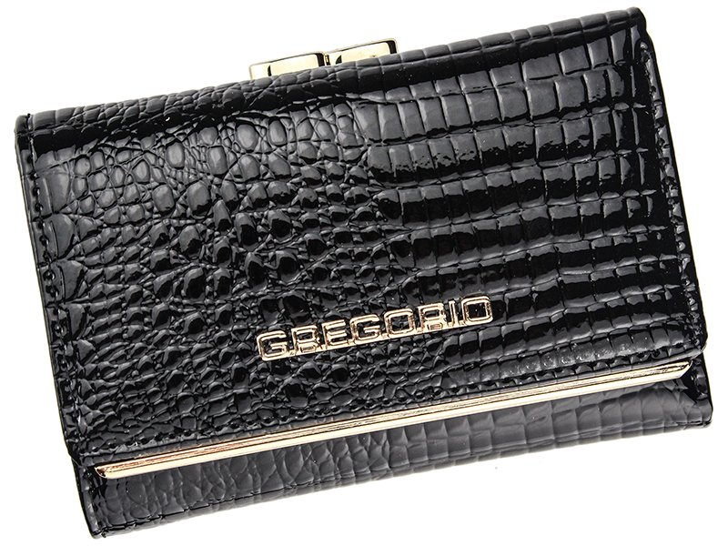 Malá černá lesklá kožená peněženka Gregorio SLL-117