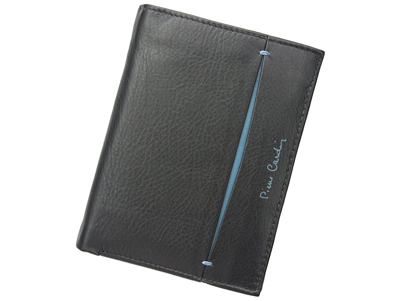 Černá kožená peněženka Pierre Cardin 326 s modrým proužkem
