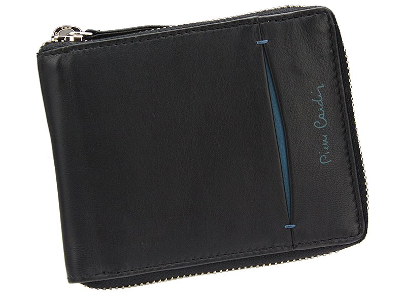 Černá kožená peněženka Pierre Cardin 8818 s modrým proužkem