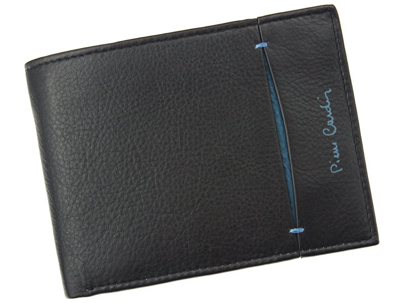 Černá kožená peněženka Pierre Cardin 325 s modrým proužkem