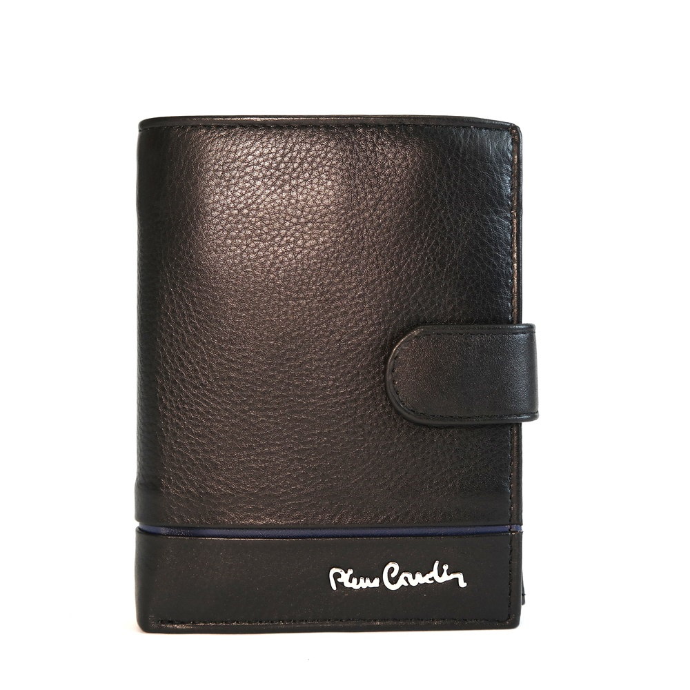 Luxusní černá kožená peněženka Pierre Cardin 326A s modrým proužkem + RFID