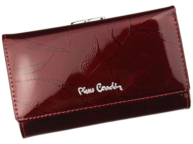 Tmavěčervená lesklá kožená peněženka Pierre Cardin LEAF 108