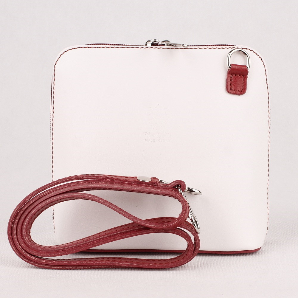 Bílo-červená malá kožená crossbody kabelka no. 55